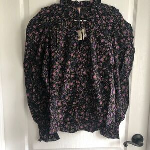 Brand New Free People Meant to‎ Be Blouse Black Camo For Women Size Small